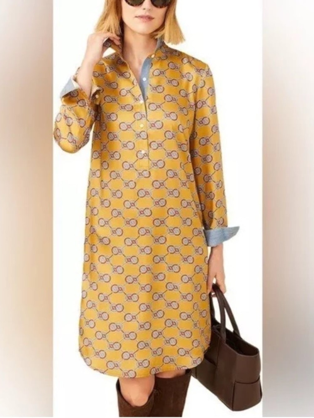 J. McLaughlin Amara Dress NWT Golden Midi Heraldic Knot Size XS Shirt Dress